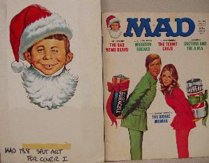 Cover logo for MAD Issue No. 188, January 1977. Alfred as Santa Claus.