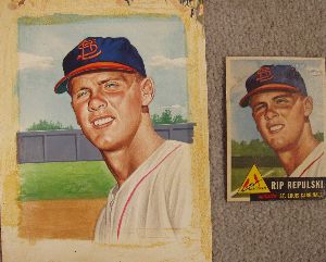 1953 Topps Original Artwork of Rip Repulski, St. Louis Cardinals.