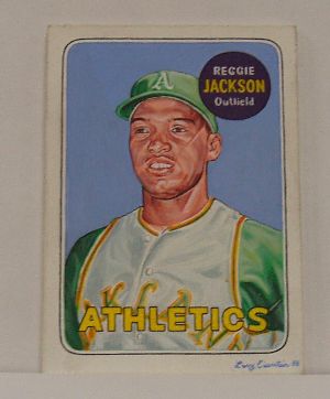 Painting of the Reggie Jackson Rookie Card by Larry Eisenstein, 1988.