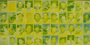 1962 Topps Progressive Uncut Sheet of 44 cards-white, yellow, blue.