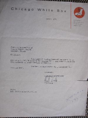 Autographed letter by Bill Veeck on Chicago White Sox Stationary