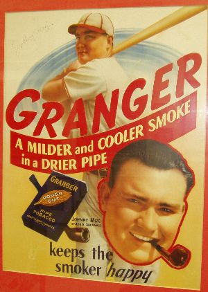 Granger Pipe Tobacco Advertising Piece... Autographed by Johnny Mize... St. Louis Cardinals. Circa 1940's