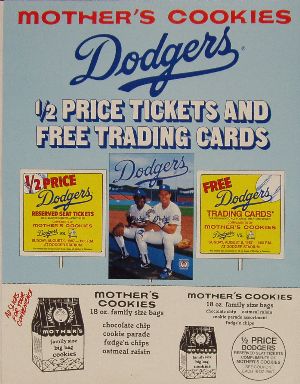 Mother's Cookies Dodgers 1/2 Price Tickets and Free Trading Cards Advertising Piece