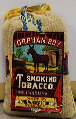 Orphan Boy Smoking Tobacco. Fine Carolina. Made by John Weisert Tob. Co., St. Louis, MO.